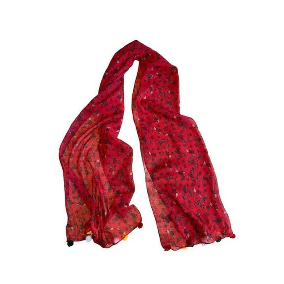 Holiday Christmas Weiner Dog Pom Pom Scarf - One Size - Picture 3 of 6